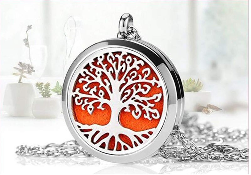 GFONDINGD Aromatherapy Essential Oil Diffuser Necklace Tree of Life Pattern Stainless Steel Locket Pendant - Image 5